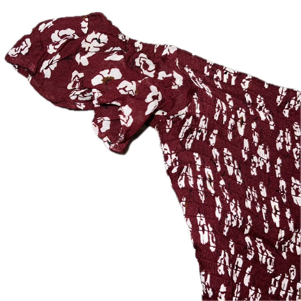 Zara Burgundy Floral Print Off-Shoulder Dress (XS)
